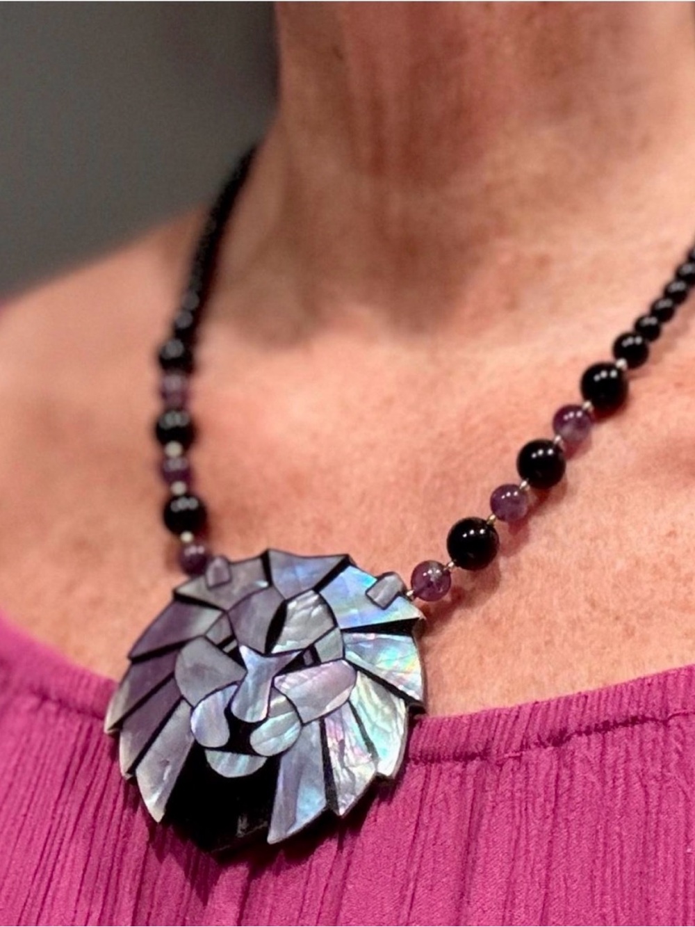 1970's Vintage Lee Sands Lion Head Statement Necklace